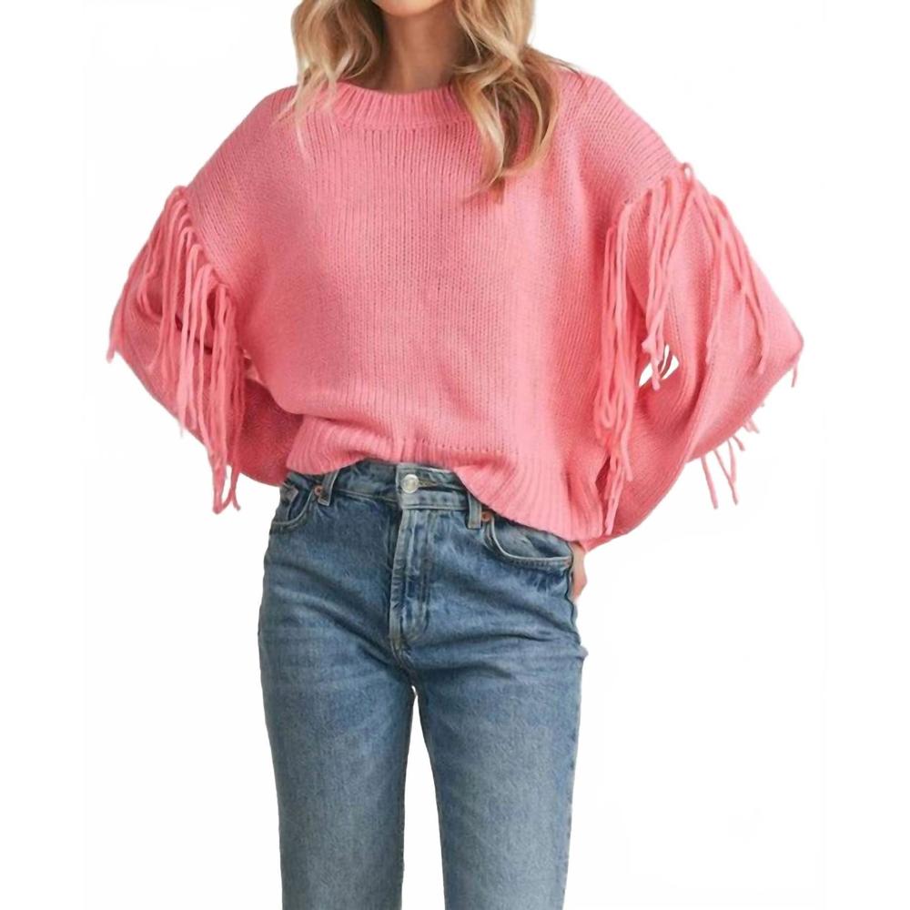 NEW BUTTERMELON fringe sleeves sweater in pink